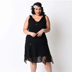 Unique Vintage Black Hemingway Flapper Dress 1X